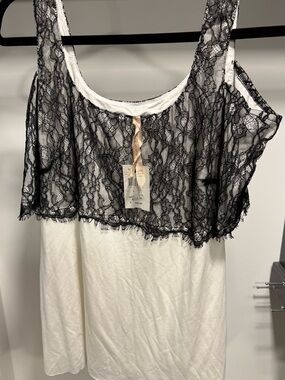 Bailey 44 White Tank with Black Lace Overlay and Trim